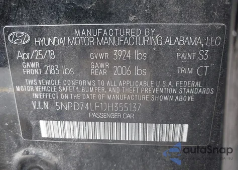 2018 Hyundai Elantra Se from USA, damaged, VIN 5NPD74LF1JH355137